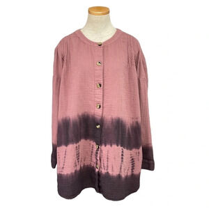 Pure Jill Button Up Tunic Blouse Ombre Red Purple Size Large L